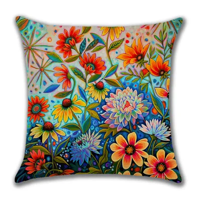 Creative Oil Painting Flower Print Home Beach Cushion, Scenery Pattern for Living Room, 45x45cm Square Throw Pillow
