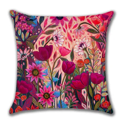 Creative Oil Painting Flower Print Home Beach Cushion, Scenery Pattern for Living Room, 45x45cm Square Throw Pillow