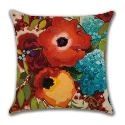 Creative Oil Painting Flower Print Home Beach Cushion, Scenery Pattern for Living Room, 45x45cm Square Throw Pillow