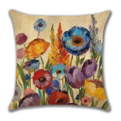 Creative Oil Painting Flower Print Home Beach Cushion, Scenery Pattern for Living Room, 45x45cm Square Throw Pillow
