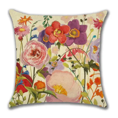 Creative Oil Painting Flower Print Home Beach Cushion, Scenery Pattern for Living Room, 45x45cm Square Throw Pillow