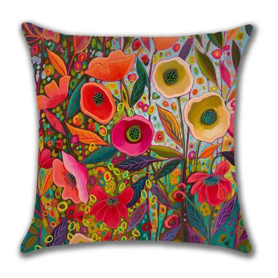 Creative Oil Painting Flower Print Home Beach Cushion, Scenery Pattern for Living Room, 45x45cm Square Throw Pillow