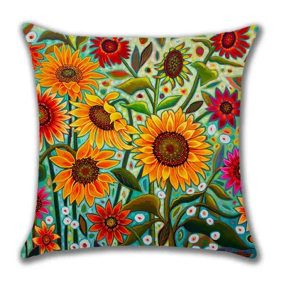 Creative Oil Painting Flower Print Home Beach Cushion, Scenery Pattern for Living Room, 45x45cm Square Throw Pillow