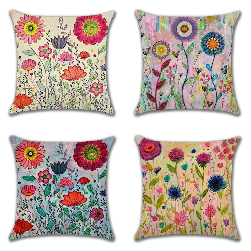 Creative Oil Painting Flower Print Home Beach Cushion, Scenery Pattern for Living Room, 45x45cm Square Throw Pillow