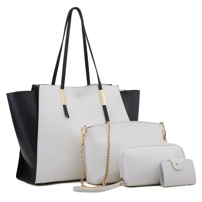 Women Simple Large Capacity PU Wallet Chain Crossbody Bag Handle Shoulder Bag Four-Piece Set
