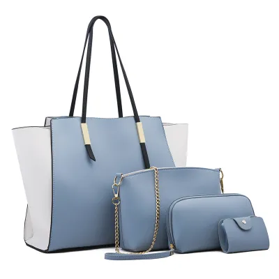 Women Simple Large Capacity PU Wallet Chain Crossbody Bag Handle Shoulder Bag Four-Piece Set