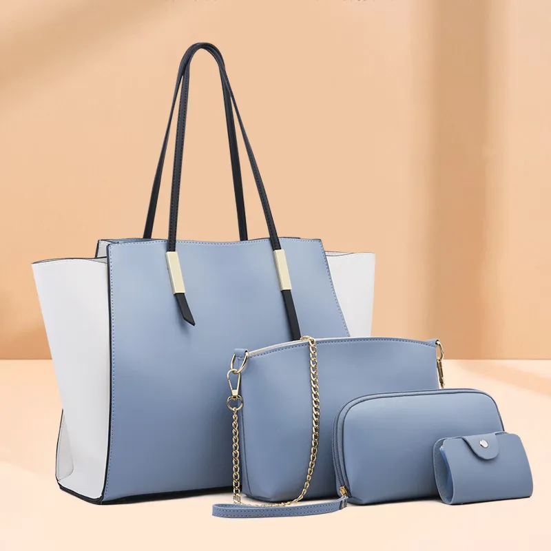Women Simple Large Capacity PU Wallet Chain Crossbody Bag Handle Shoulder Bag Four-Piece Set