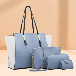 Women Simple Large Capacity PU Wallet Chain Crossbody Bag Handle Shoulder Bag Four-Piece Set