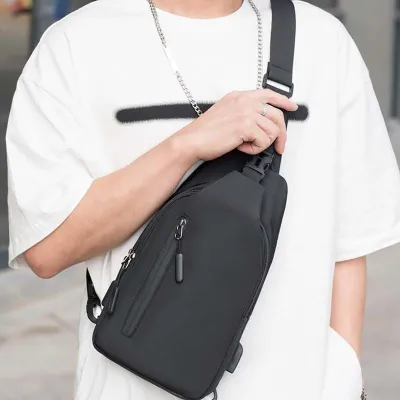 Men Fashion Casual Commuter Nylon USB Chest Bag