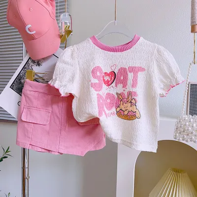 Kids Toddler Girls Cute Playprint Fluttering Sleeve Top Pants Set