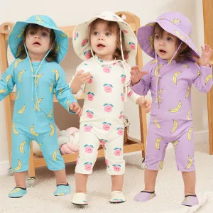 Kids Toddler Boys Girls Casual Cute Cartoon Floral Print Long Sleeve One Piece Swimwear