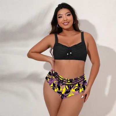 Summer Women Fashion Plus Size Sling Floral Print Swimsuit Set