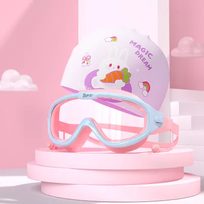 Children Swimming Cartoon Print Goggles and Swimming Cap Set
