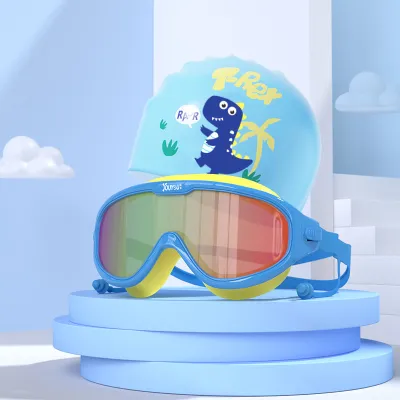 Children Swimming Cartoon Print Goggles and Swimming Cap Set