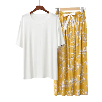 Women Casual Short Sleeve Top And Pants Pajamas Set