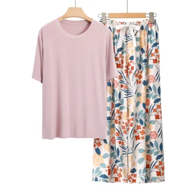 Women Casual Short Sleeve Top And Pants Pajamas Set