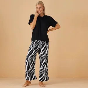 Women Casual Short Sleeve Top And Pants Pajamas Set
