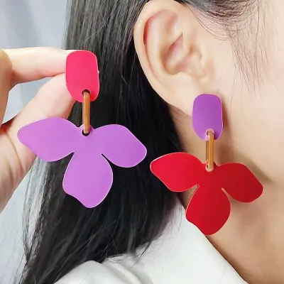 Fashion Contrast Color Stitching Floral Earrings