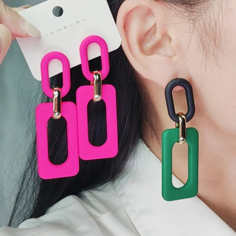 Fashion Rectangular Hollow Stitching Acrylic Earrings