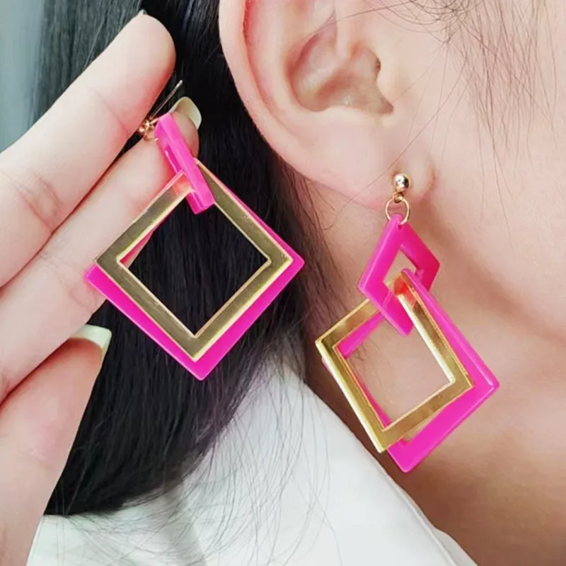Fashion Acrylic Geometric Stitching Earrings Simple Commuter Style