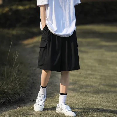 Men Fashion Casual Solid Color Loose Cargo Shorts with Pockets
