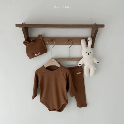 Kids Baby Boys Girls Fall Winter Casual Cute Solid Color Long Sleeve Romper Trousers Two-Piece Set
