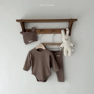 Kids Baby Boys Girls Fall Winter Casual Cute Solid Color Long Sleeve Romper Trousers Two-Piece Set