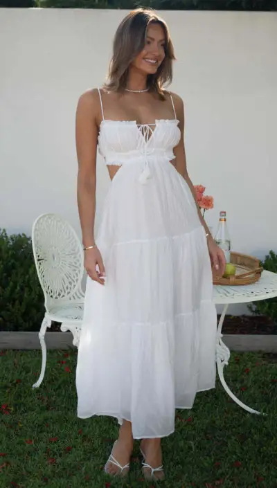 Women Casual Solid Color Strap Backless Hollow Maxi Dress