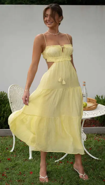 Women Casual Solid Color Strap Backless Hollow Maxi Dress