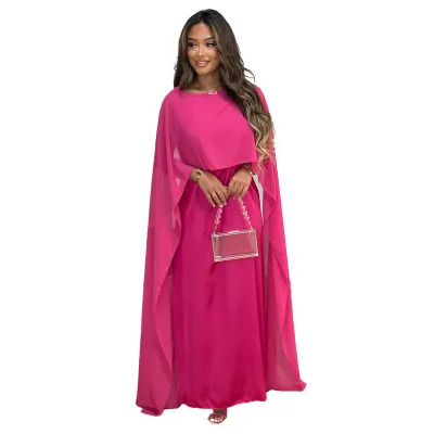 Women Casual Elegant Chiffon Maxi Dress with Shawl Sleeve and High Waist