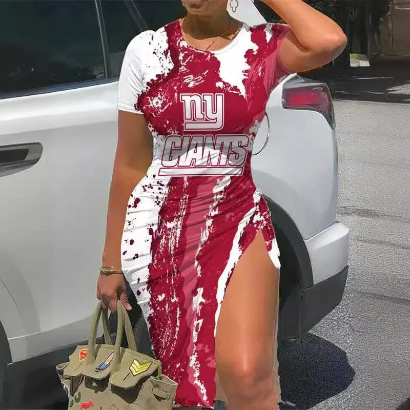Summer Women Fashion Casual Graphic Printed Dot Short Sleeve Split Dress