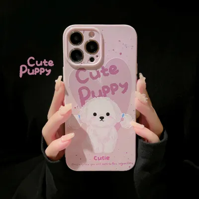 Women Cartoon Cute Graffiti Oil Painting Puppy Apple Mobile Phone Soft TPU Protective Case
