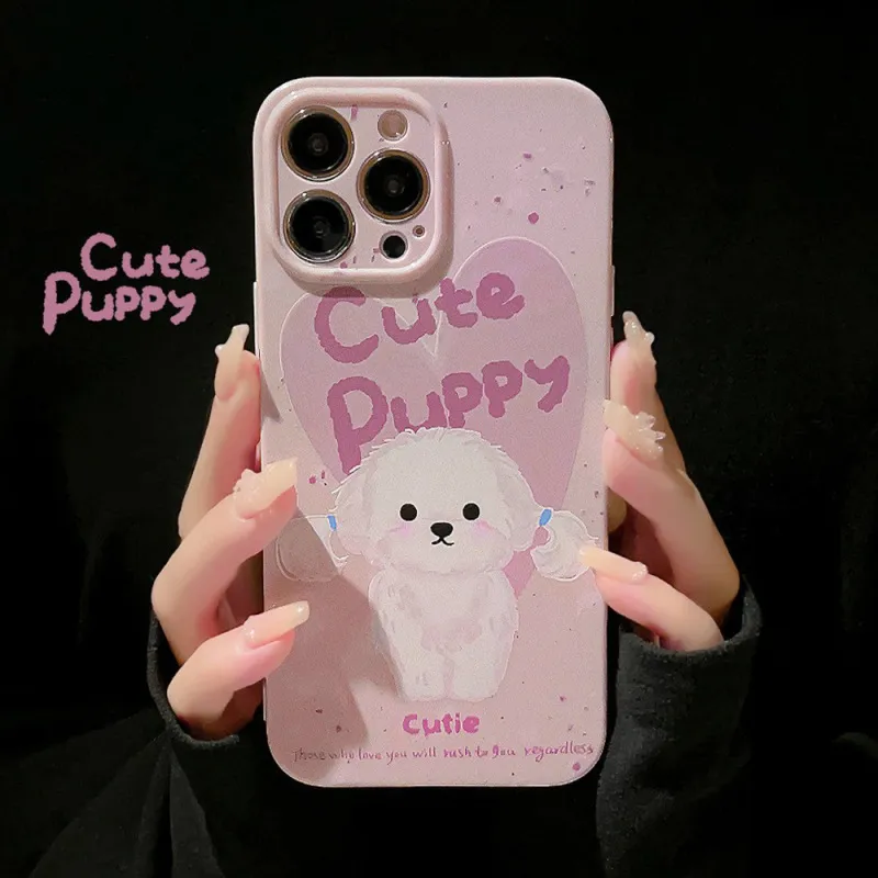 Women Cartoon Cute Graffiti Oil Painting Puppy Apple Mobile Phone Soft TPU Protective Case