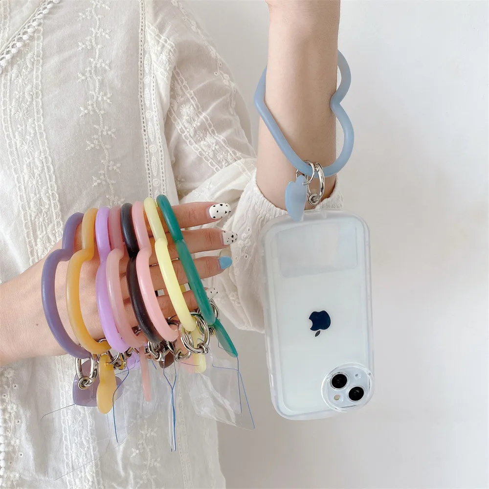Women Simple Heart-Shaped Transparent Color Silicone Bracelet Phone Lanyard