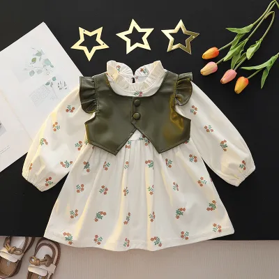 Kids Baby Girls Spring Autumn Casual Cute Tiny Flower Long Sleeve Princess Dress