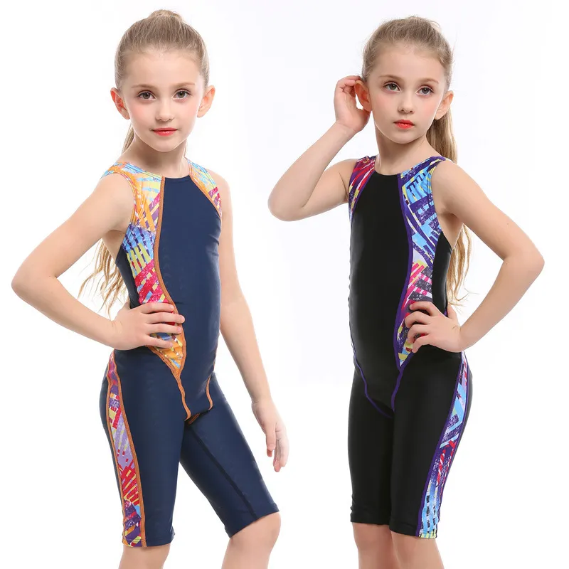 Kids Toddler Girls Color Block Stripe Training Sleeveless One Piece Nylon Swimwear