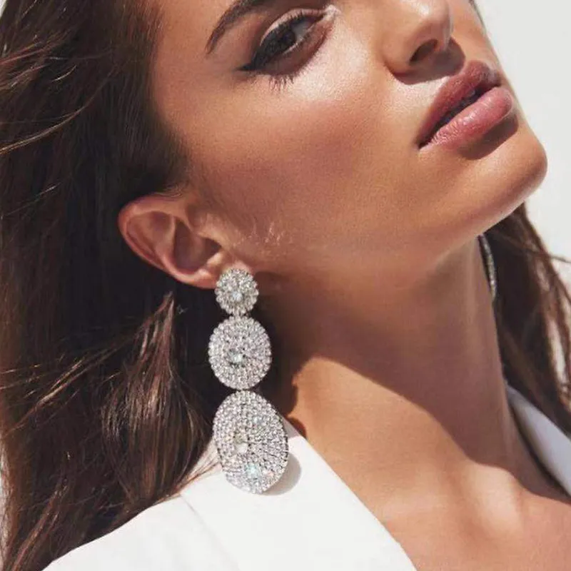 Exaggerated Rhinestone Round Party Wedding Earrings Instagram Style Geometric