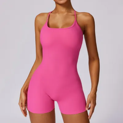 Women Solid Color Backless Sports Sling Quick-Dry Rompers