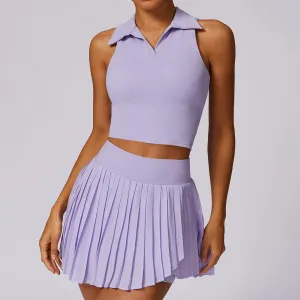 Women's Yoga Tennis Sport Skirt Set - Solid Color Sleeveless