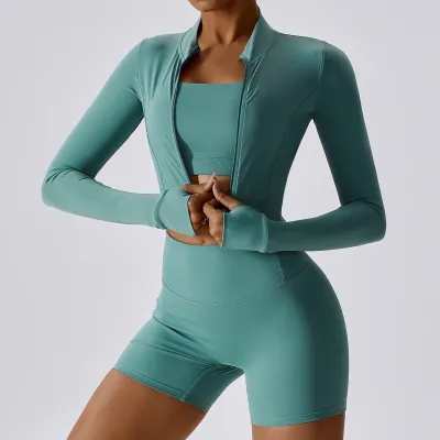 Women's Solid Color Yoga Three-Piece Set - Tight Fit Nylon Blended