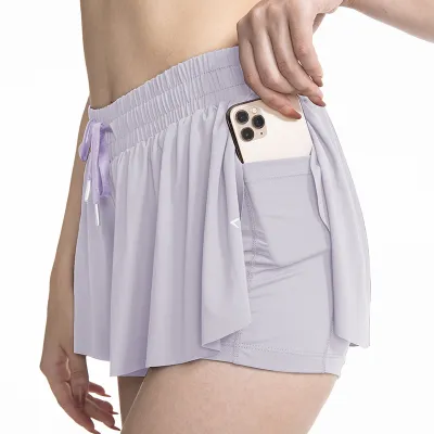 Women's Solid Color Tennis Badminton Sports Skirt with Drawstring Waist