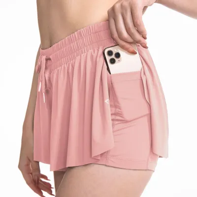 Women's Solid Color Tennis Badminton Sports Skirt with Drawstring Waist