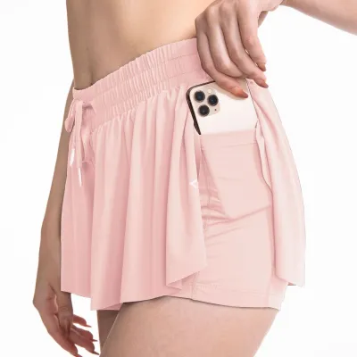 Women's Solid Color Tennis Badminton Sports Skirt with Drawstring Waist