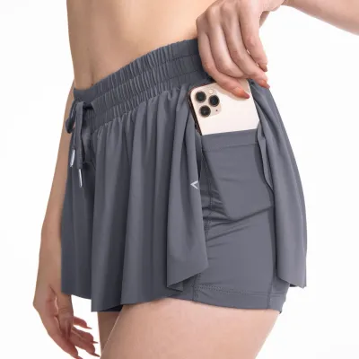 Women's Solid Color Tennis Badminton Sports Skirt with Drawstring Waist