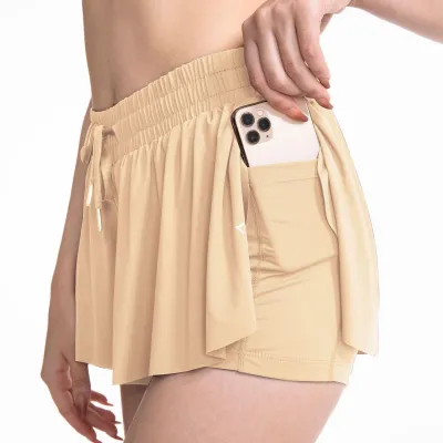 Women's Solid Color Tennis Badminton Sports Skirt with Drawstring Waist
