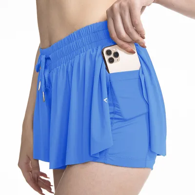 Women's Solid Color Tennis Badminton Sports Skirt with Drawstring Waist