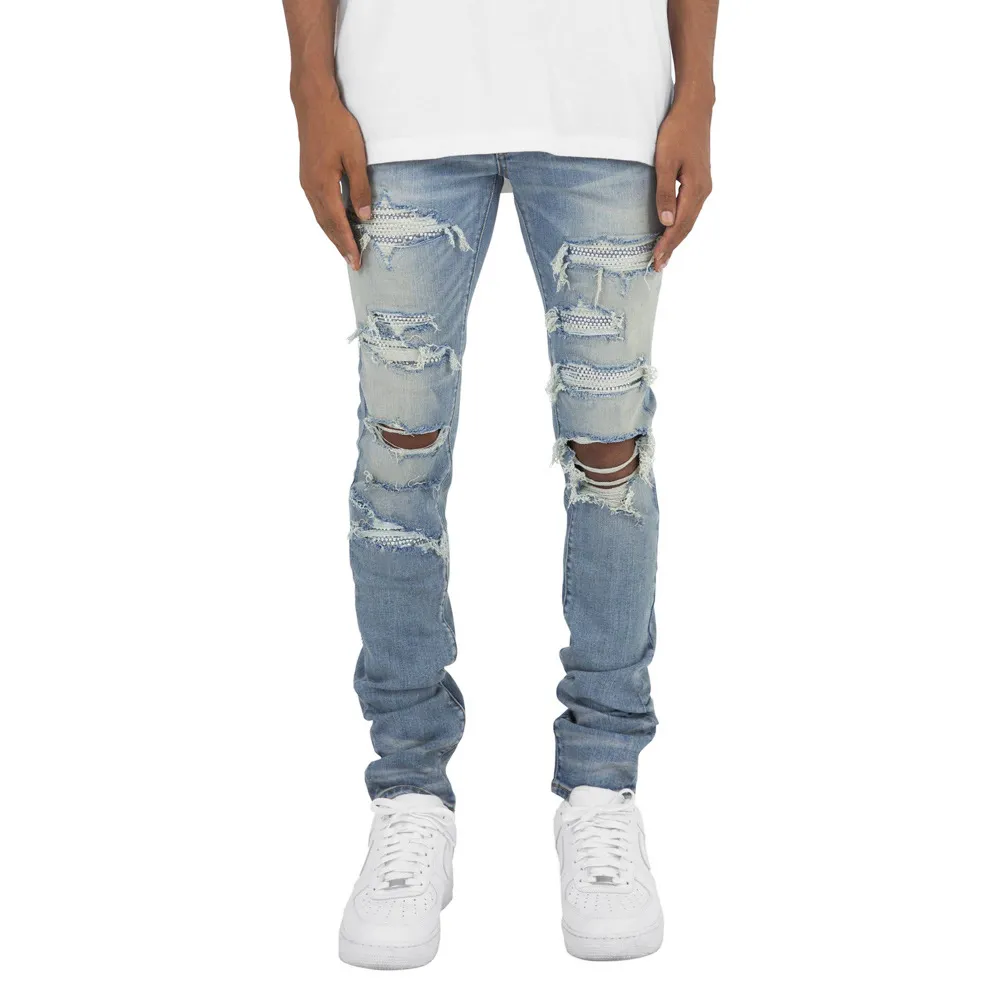 Men Fashion Casual Jogger Plus Size Ripped Denim Jeans