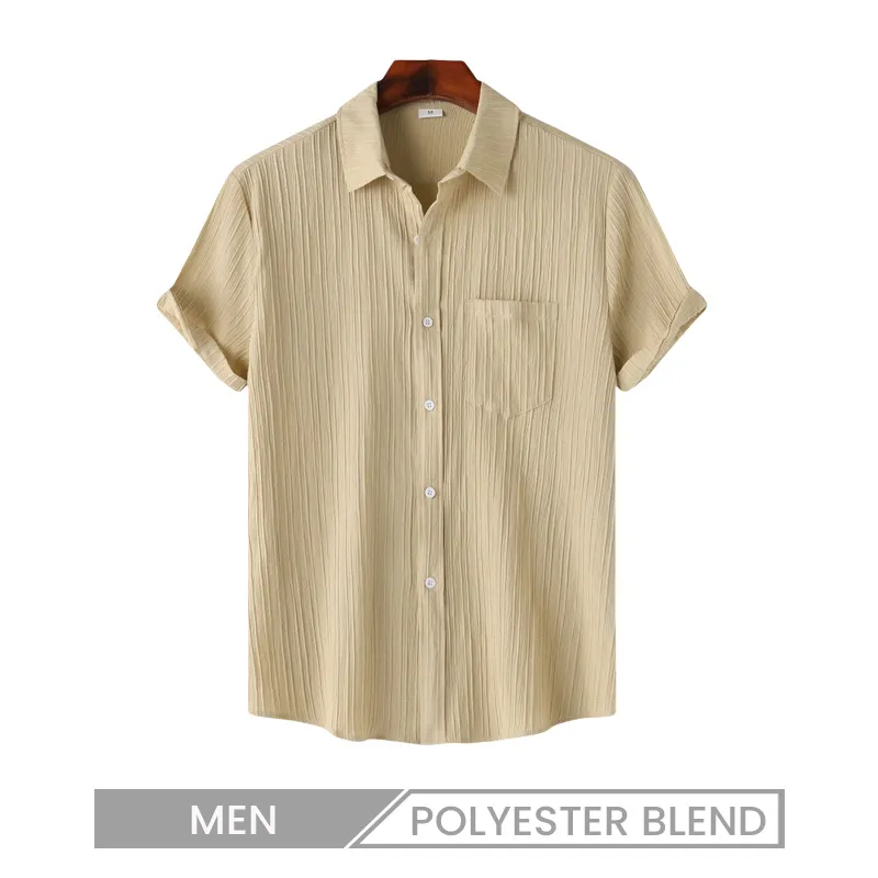 Men Fashion Leisure Holiday Solid Color Short Sleeve Lapel Shirt