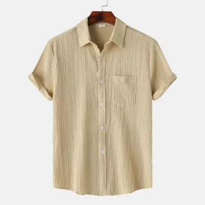 Men Fashion Leisure Holiday Solid Color Short Sleeve Lapel Shirt