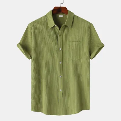 Men Fashion Leisure Holiday Solid Color Short Sleeve Lapel Shirt